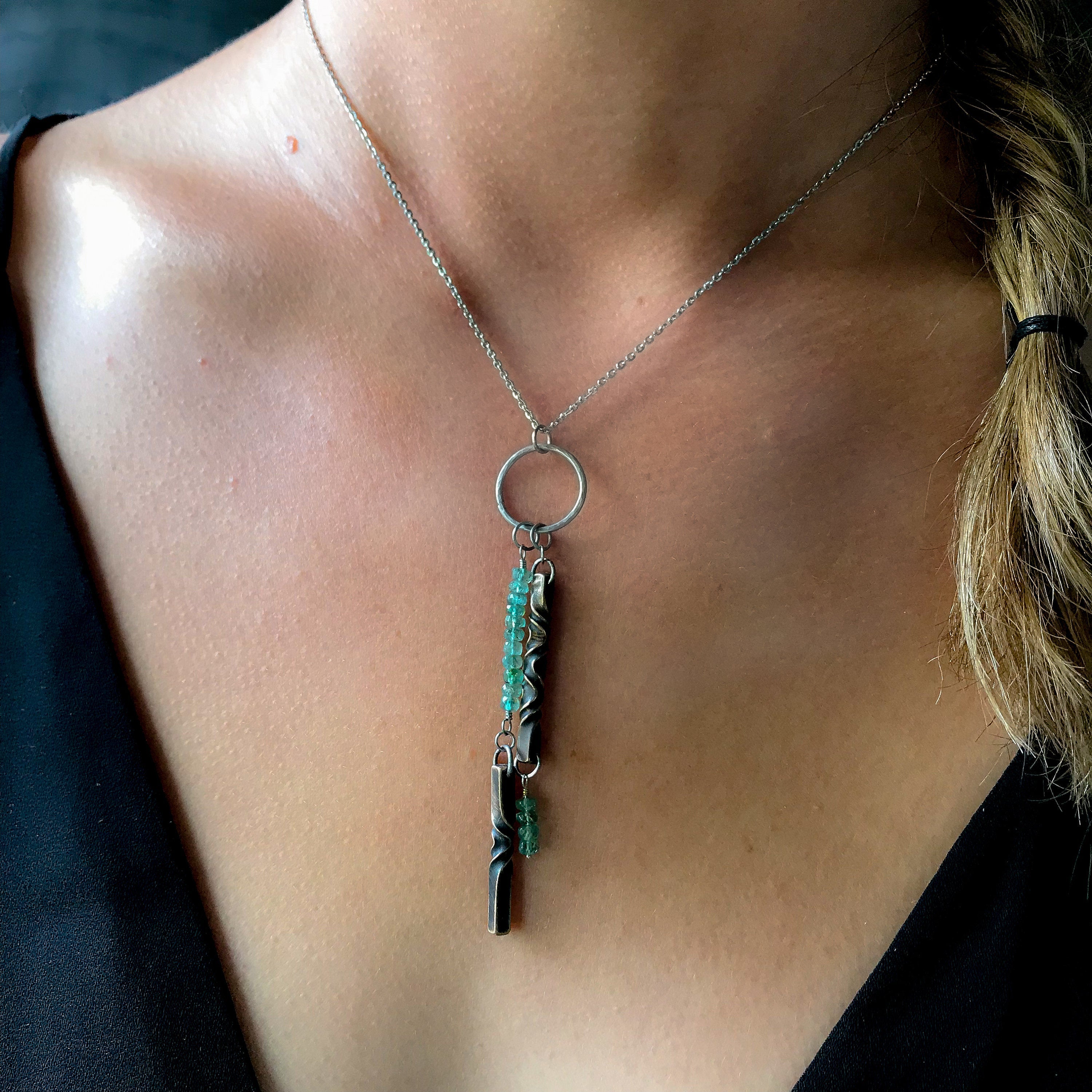 Bronze anniversary gift for her- 8th anniversary jewelry - tourmaline anniversary - handmade modern jewelry - blue/green tourmaline necklace