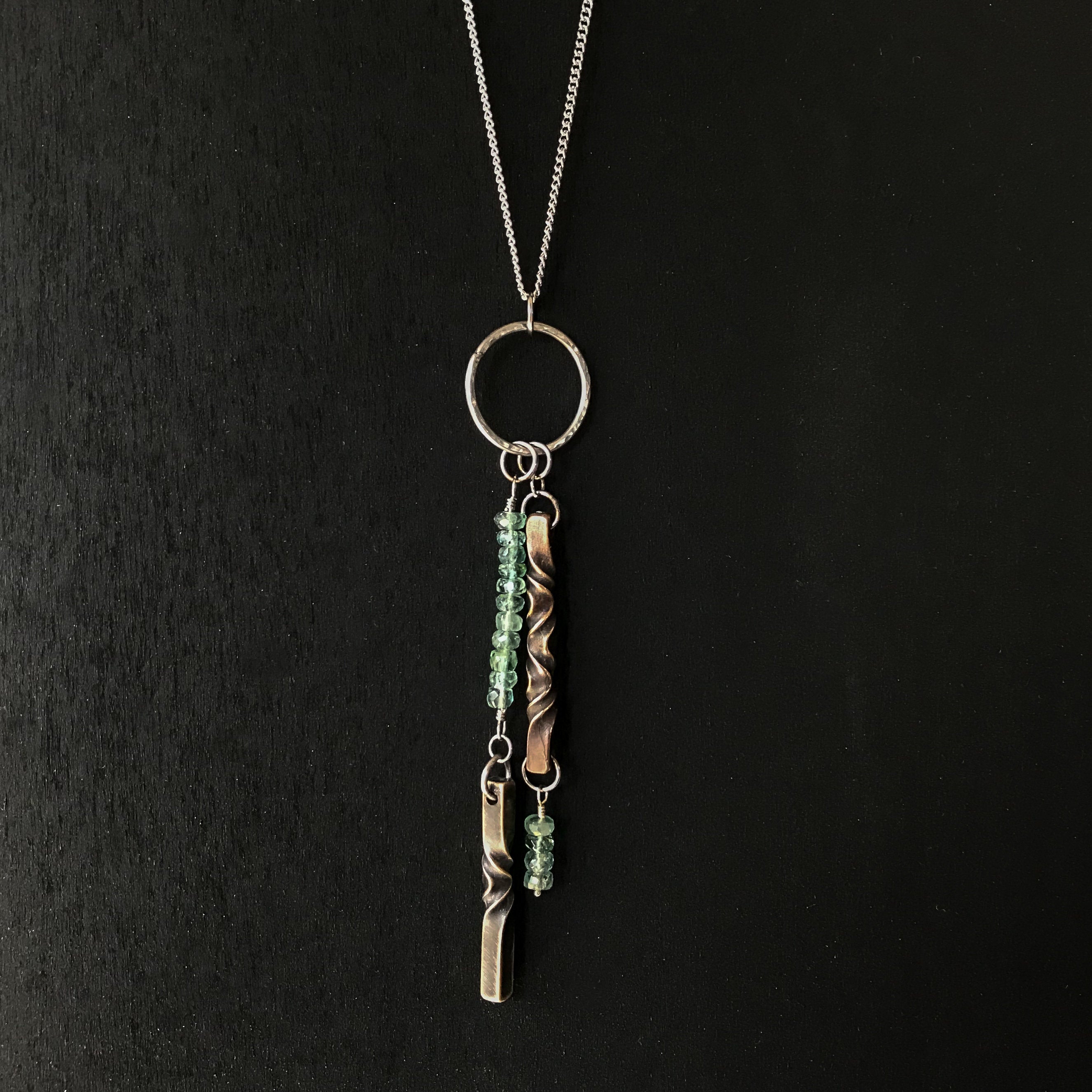 Bronze anniversary gift for her- 8th anniversary jewelry - tourmaline anniversary - handmade modern jewelry - blue/green tourmaline necklace