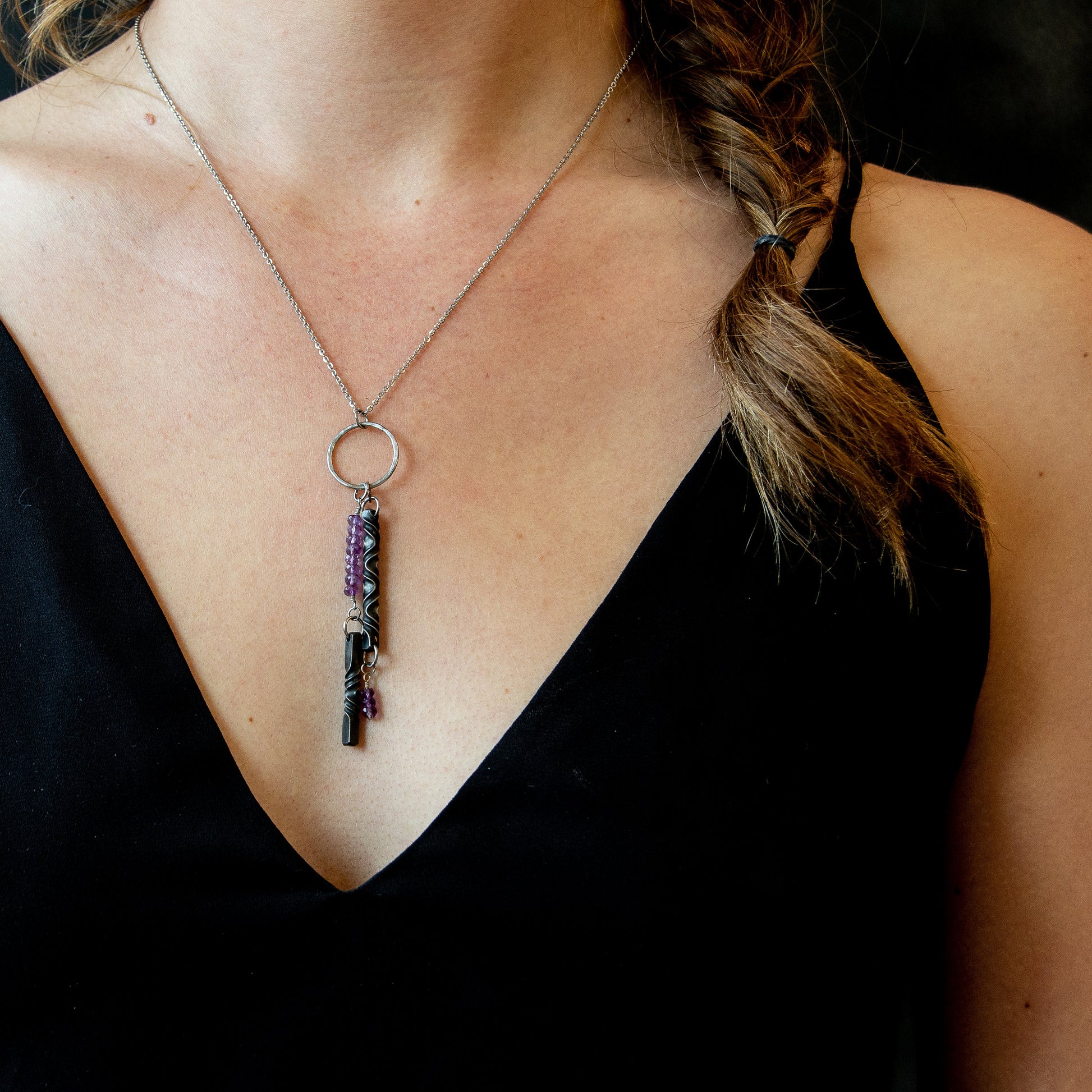 Iron and amethyst necklace - 6th anniversary gift for her - iron anniversary - hand forged by blacksmith