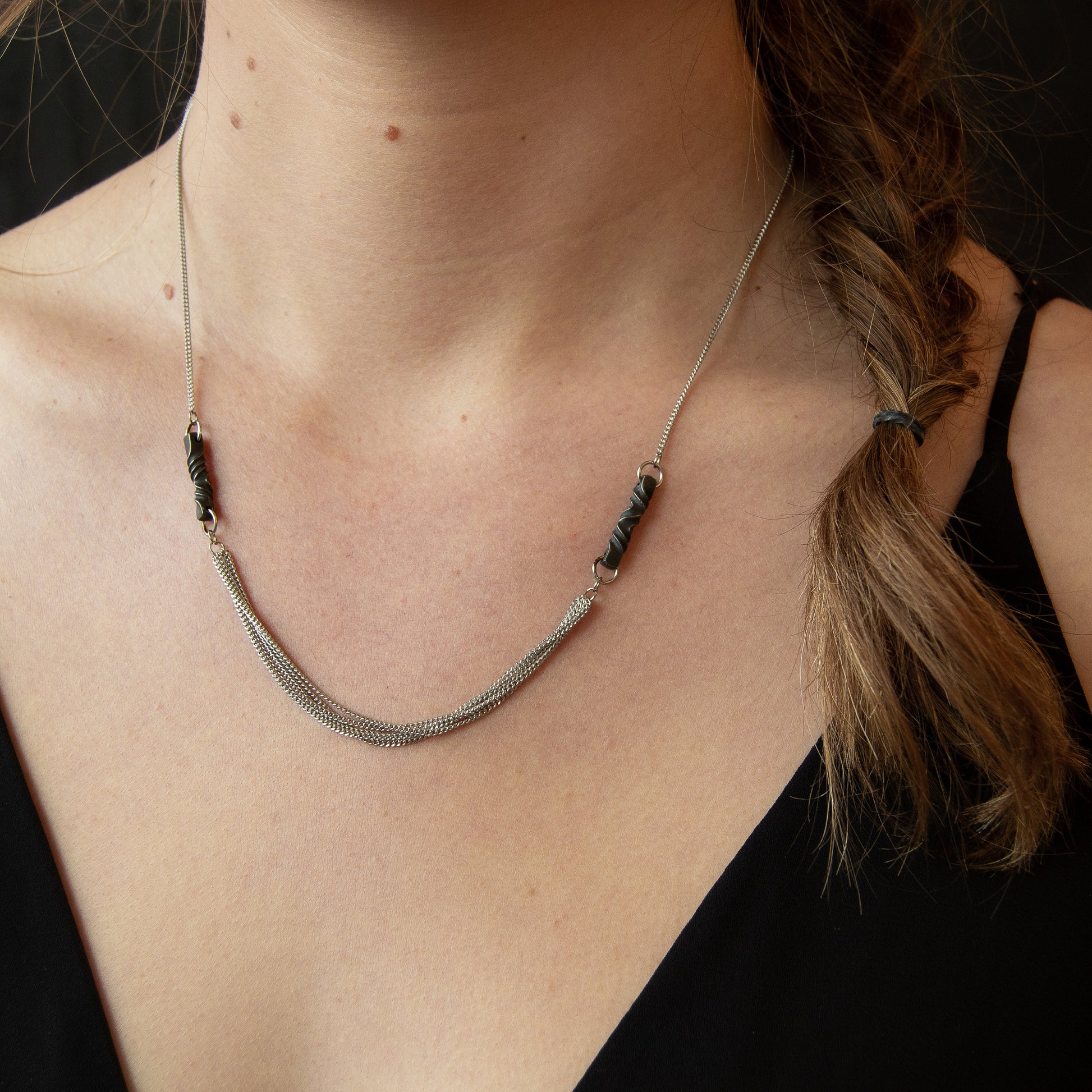 11th anniversary gift for wife- handmade modern steel necklace -stainless steel- iron necklace-architectural necklace -choker length-