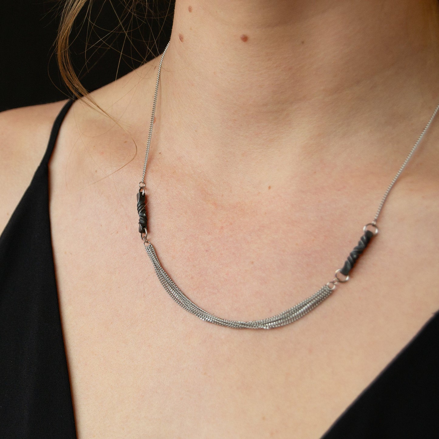 11th anniversary gift for wife- handmade modern steel necklace -stainless steel- iron necklace-architectural necklace -choker length-