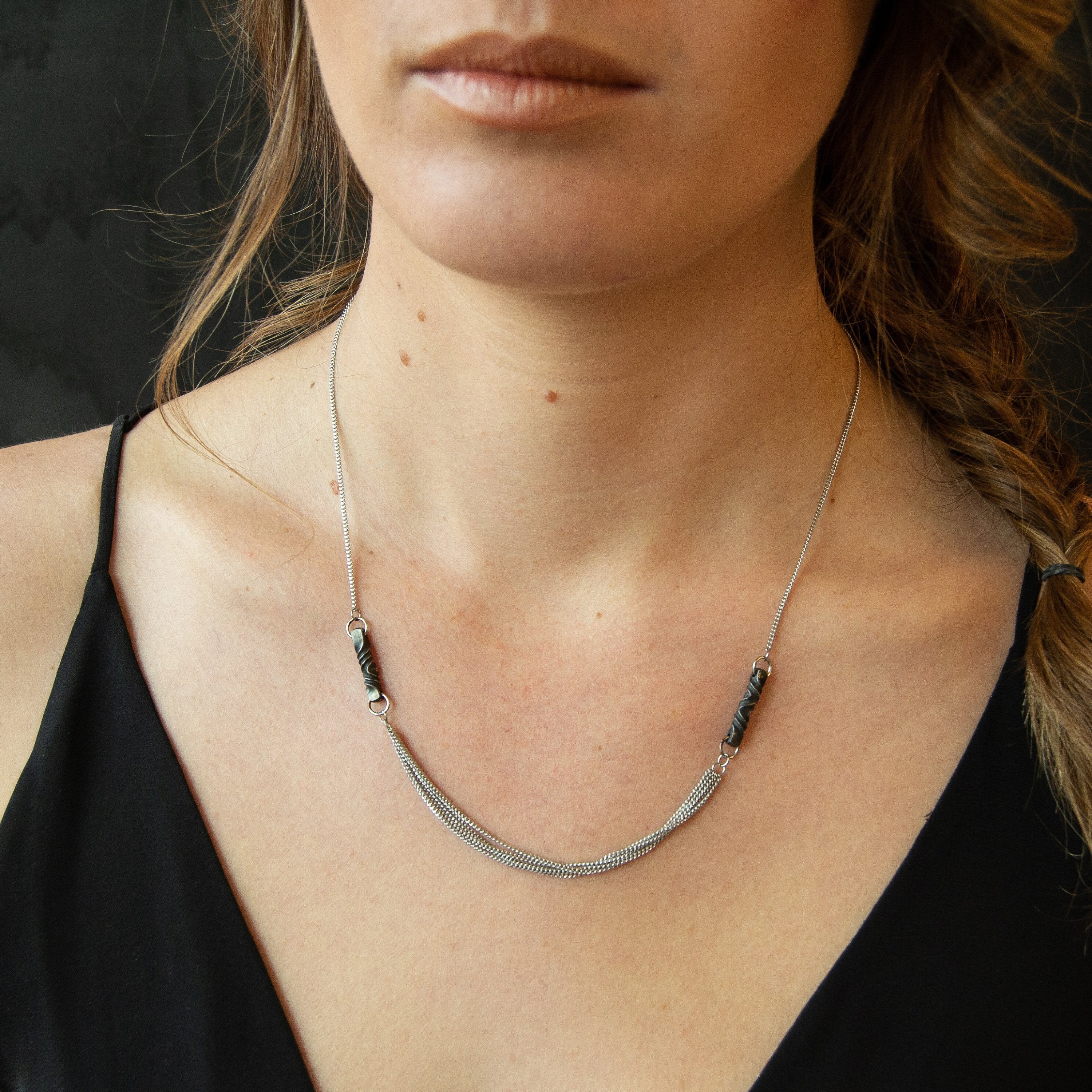 11th anniversary gift for wife- handmade modern steel necklace -stainless steel- iron necklace-architectural necklace -choker length-