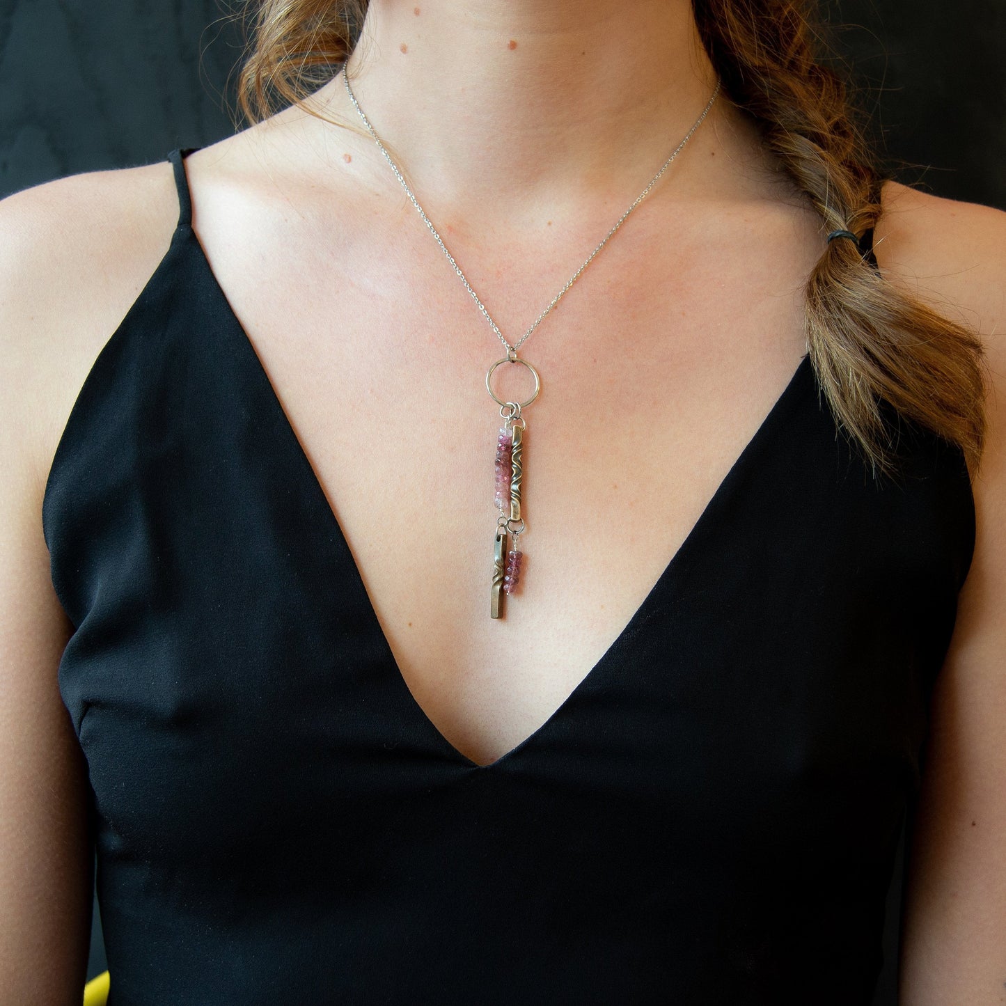 Bronze anniversary gift for her- 8th anniversary jewelry - tourmaline anniversary - handmade modern jewelry - pink tourmaline necklace