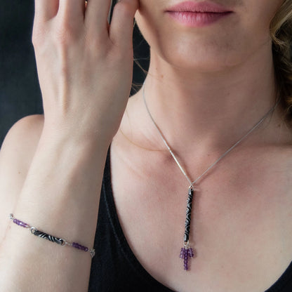 6th anniversary iron and amethyst modern pendant and bracelet- 6th anniversary gift for wife - made by blacksmith - iron anniversary gift