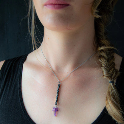 6th anniversary iron and amethyst modern pendant and bracelet- 6th anniversary gift for wife - made by blacksmith - iron anniversary gift