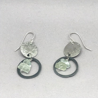 6th anniversary jewelry gift for her, iron earrings, hammered disc earrings, modern anniversary earrings, aquamarine jewelry