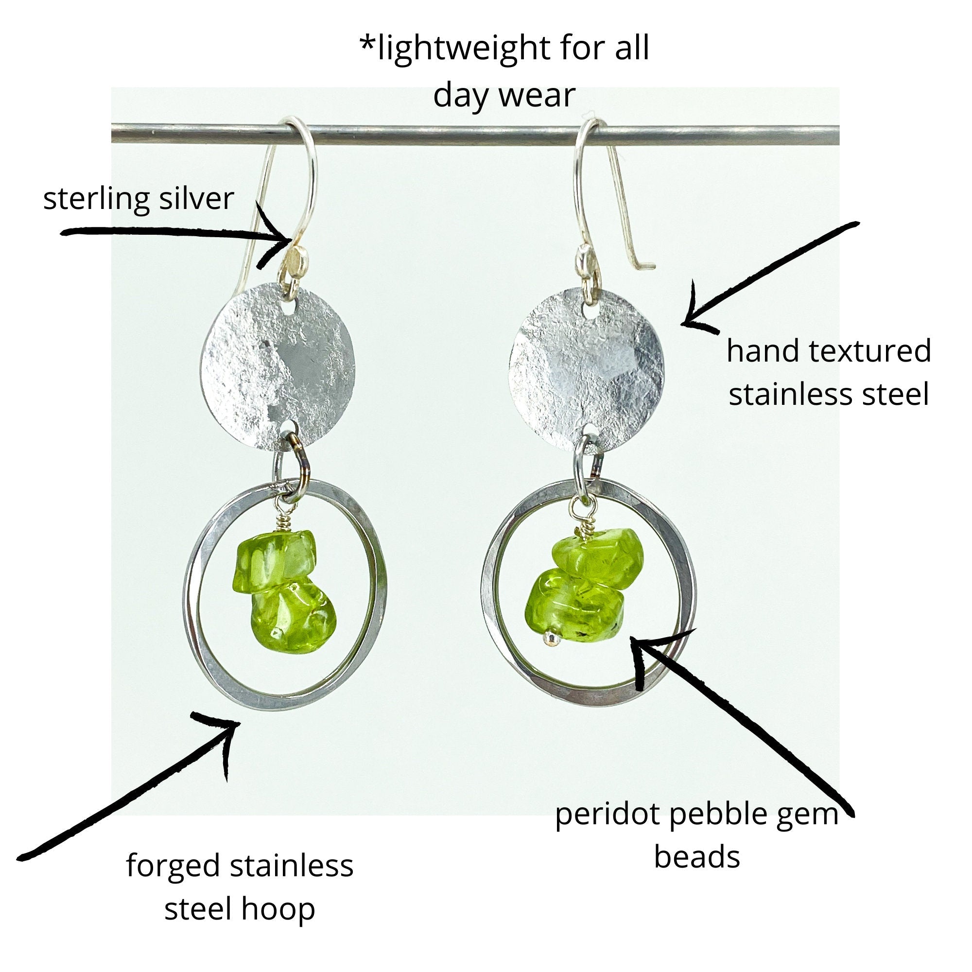 iron and peridot jewelry set, blacksmith made jewelry, peridot jewelry, 6th anniversary gift for wife, peridot bracelet, peridot earrings