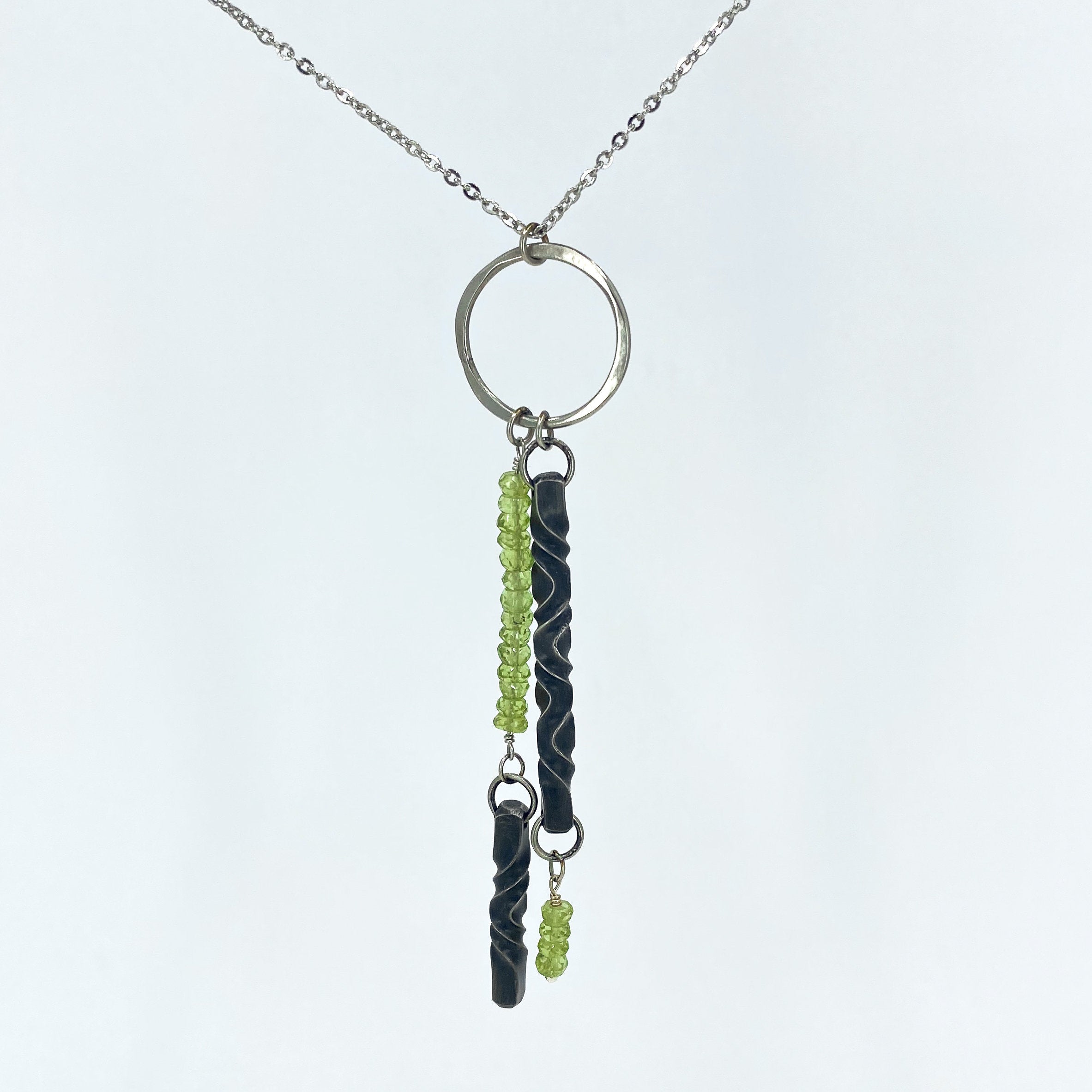 6th anniversary gift for wife, Iron and peridot necklace, iron anniversary gift,  hand forged, peridot jewerly, wedding anniversary gift