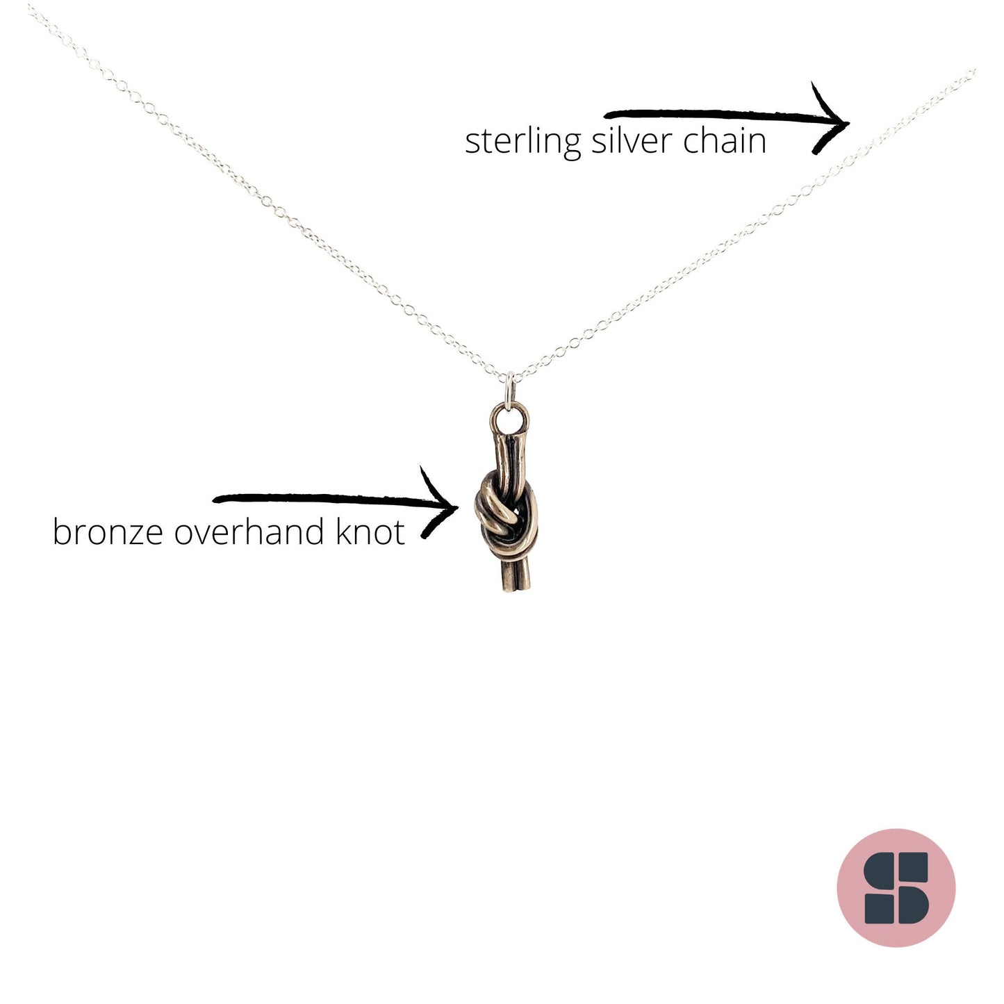 Bronze eternity knot necklace, 8th anniversary gift for wife, romantic love or friendship knot jewelry, bronze hand over hand knot