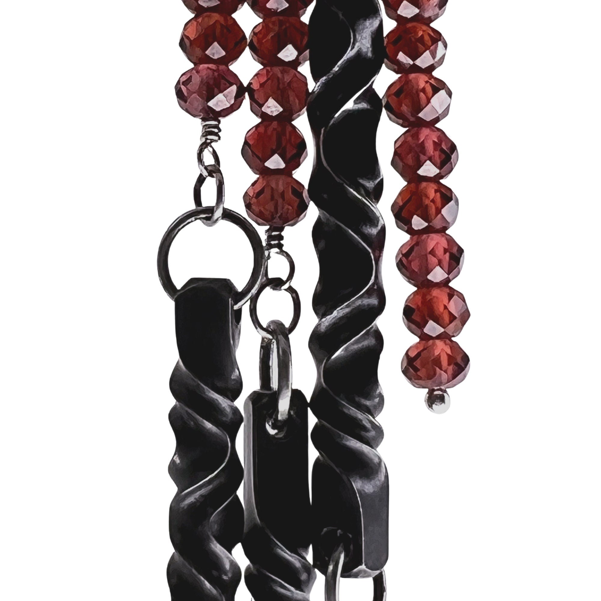 GARNET and iron  bar necklace, 6th anniversary gift for wife, January birthstone jewelry, statement necklace by blacksmith, hand forged