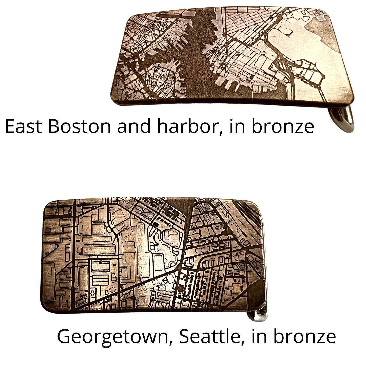 personalized bronze belt buckle with map, custom handmade bronze buckle, engraved belt buckle, elegant bronze belt buckle made in usa