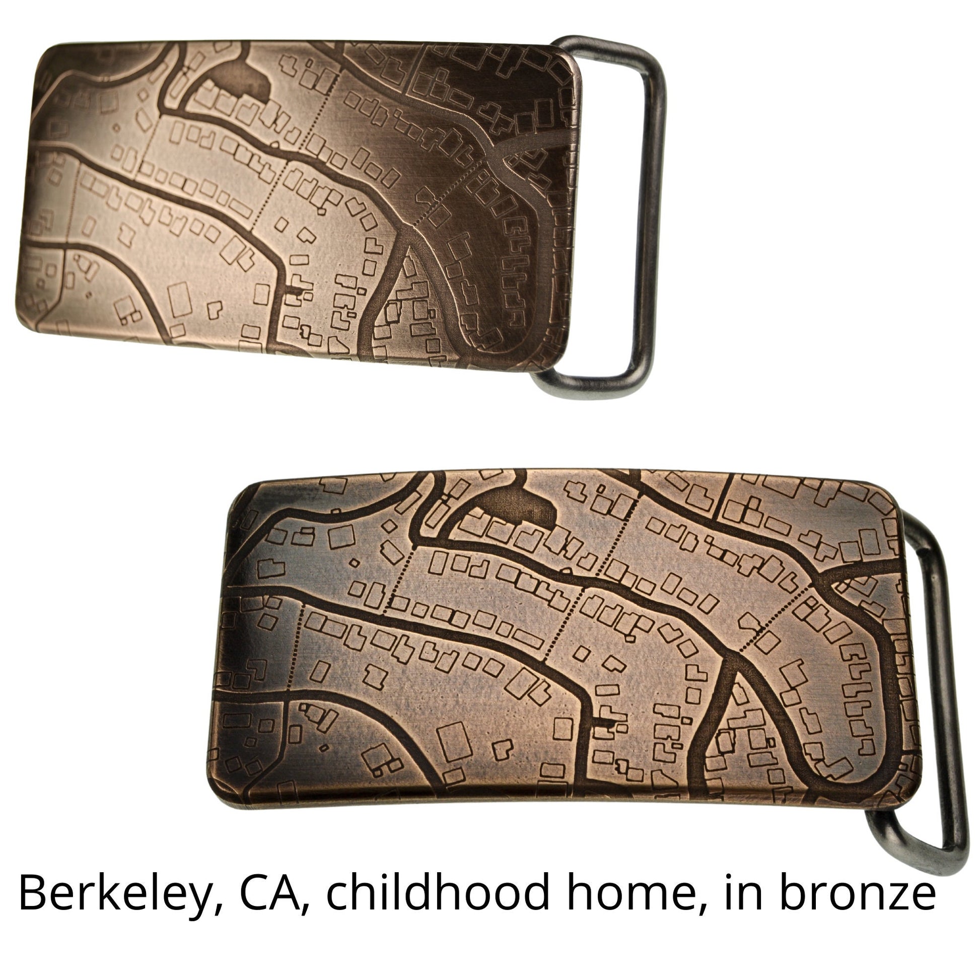 personalized bronze belt buckle with map, custom handmade bronze buckle, engraved belt buckle, elegant bronze belt buckle made in usa