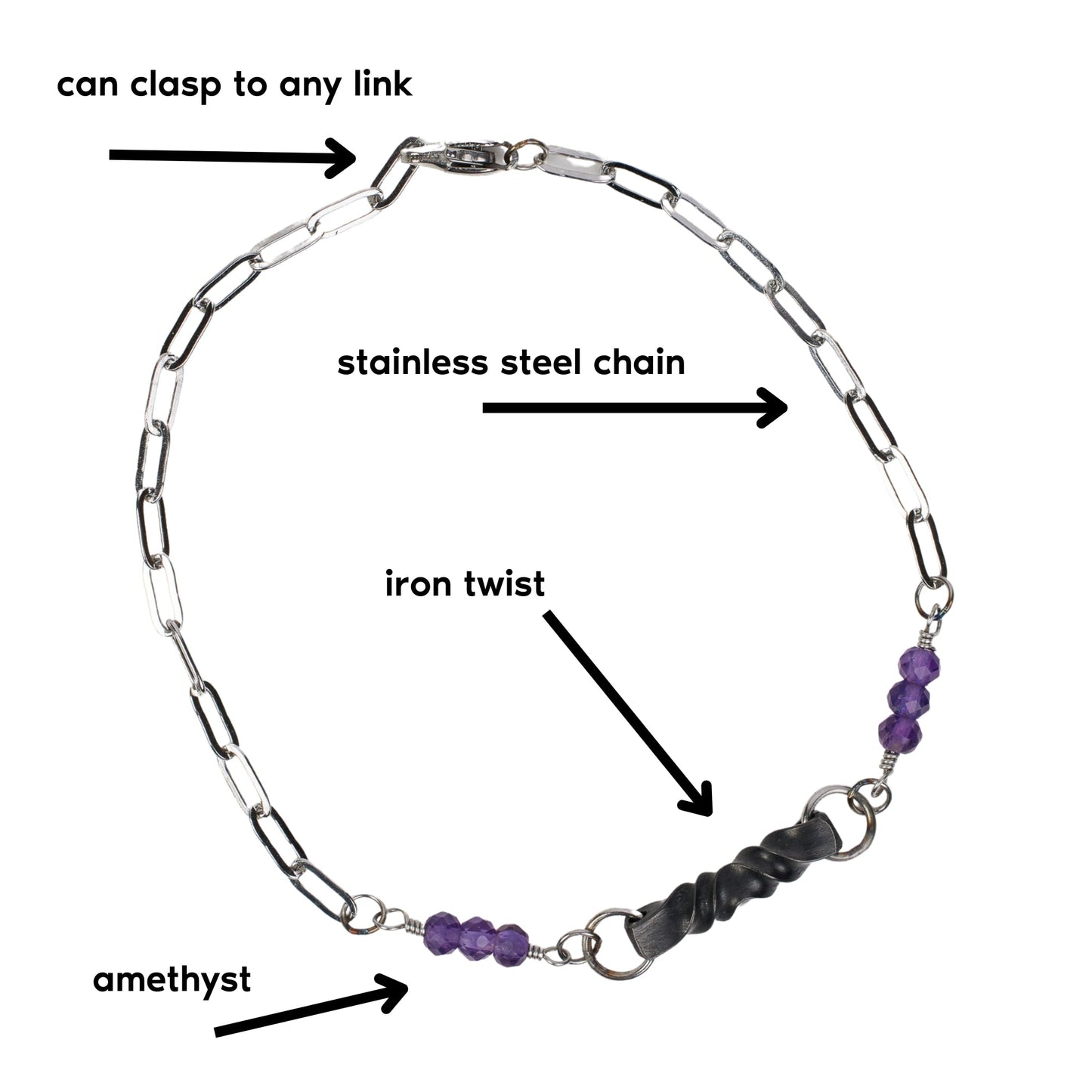 Iron Twist Amethyst Bracelet - Steel Toe Studios