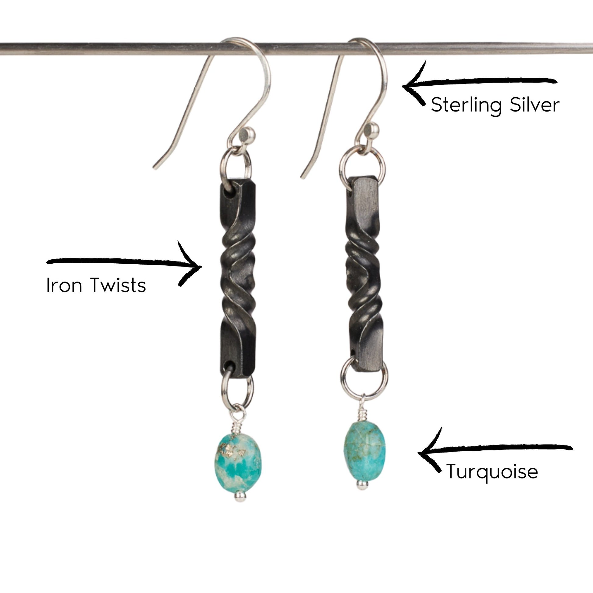 Iron Twist Turquoise Earrings - Steel Toe Studios