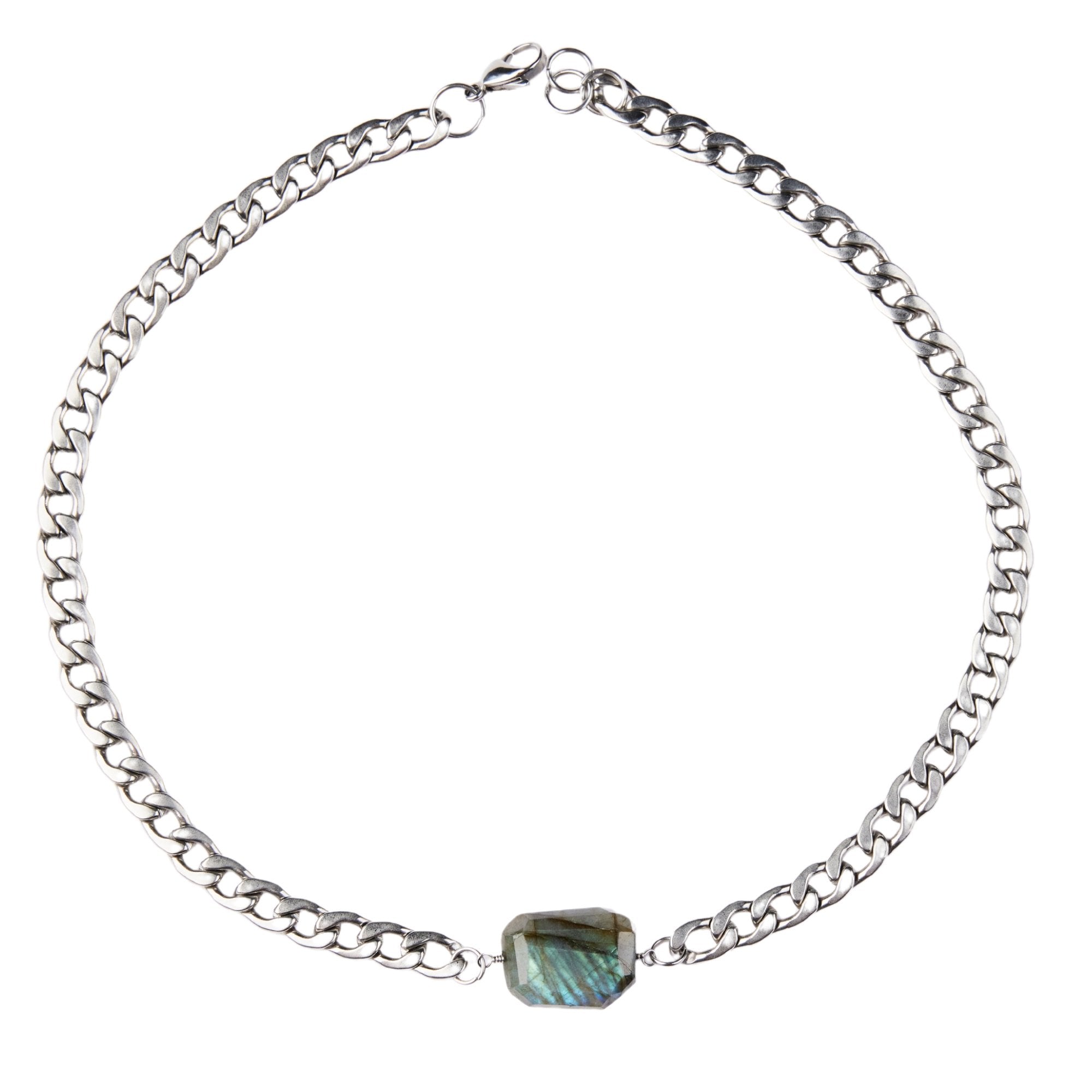 Stainless steel chain labradorite choker - Steel Toe Studios