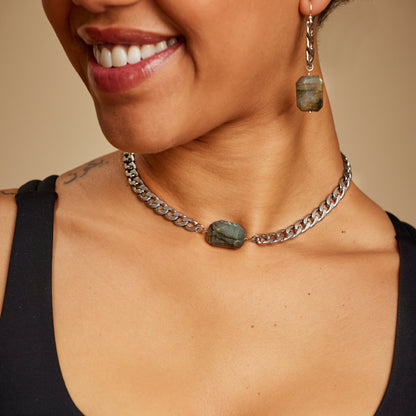 Stainless steel chain labradorite choker - Steel Toe Studios