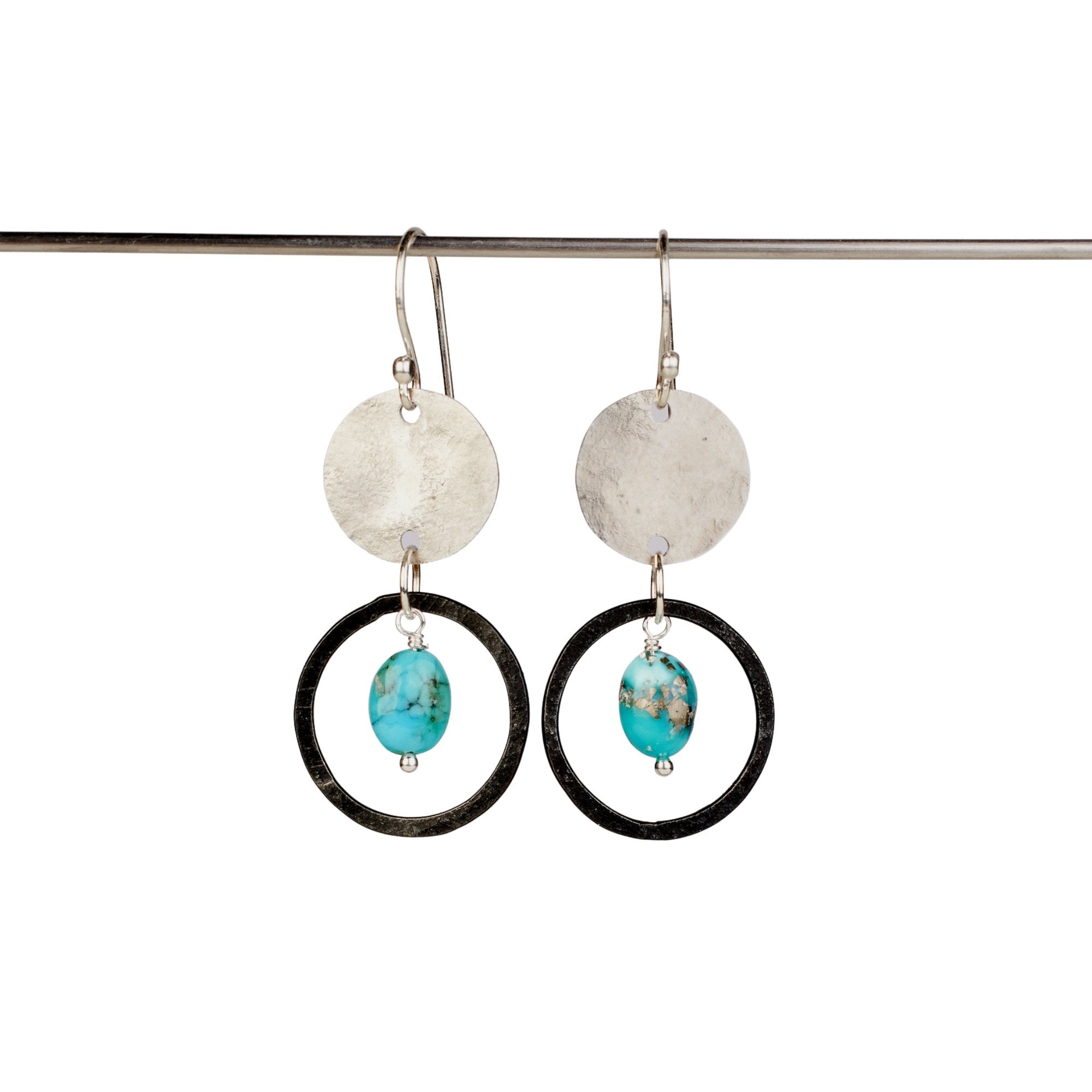 Stainless Turquoise Disc Earrings - Steel Toe Studios