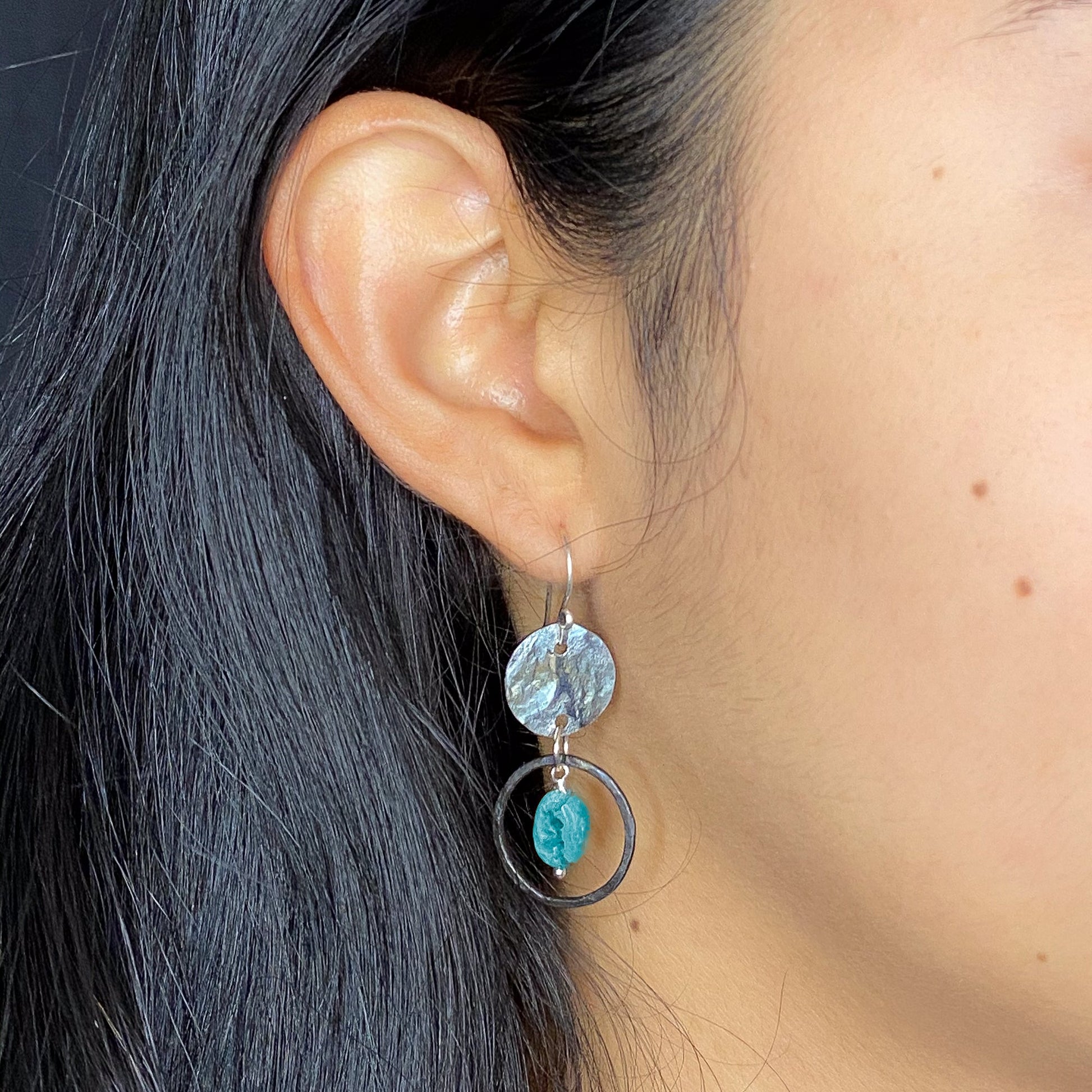 Stainless Turquoise Disc Earrings - Steel Toe Studios